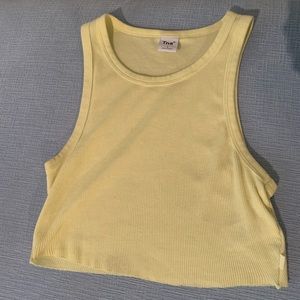 TNA yellow ribbed cropped racer tank